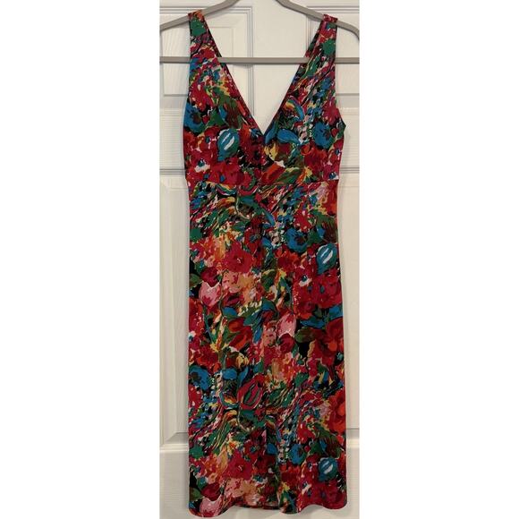 Lauren Ralph Lauren Faux Wrap Dress Sz 6 Floral Stretch Vibrant Jersey Ruched - Picture 2 of 12
